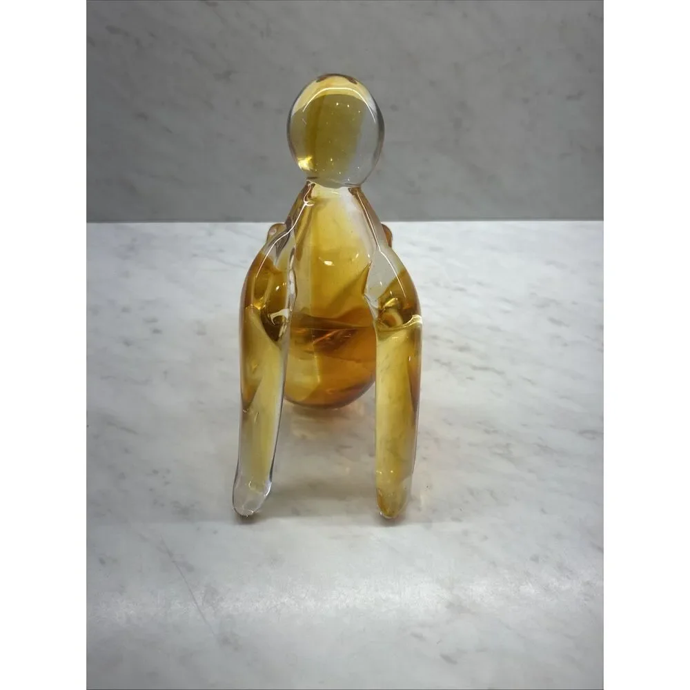 Vintage Hand Blown/Fairing Folk Art Person Sitting Unique Piece 6”x 6.5” Amber